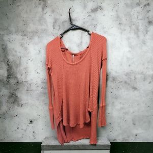 Free People Burnt 🔥 Orange Semi-sheer Asymmetrical Hem‎ Sweater Small
